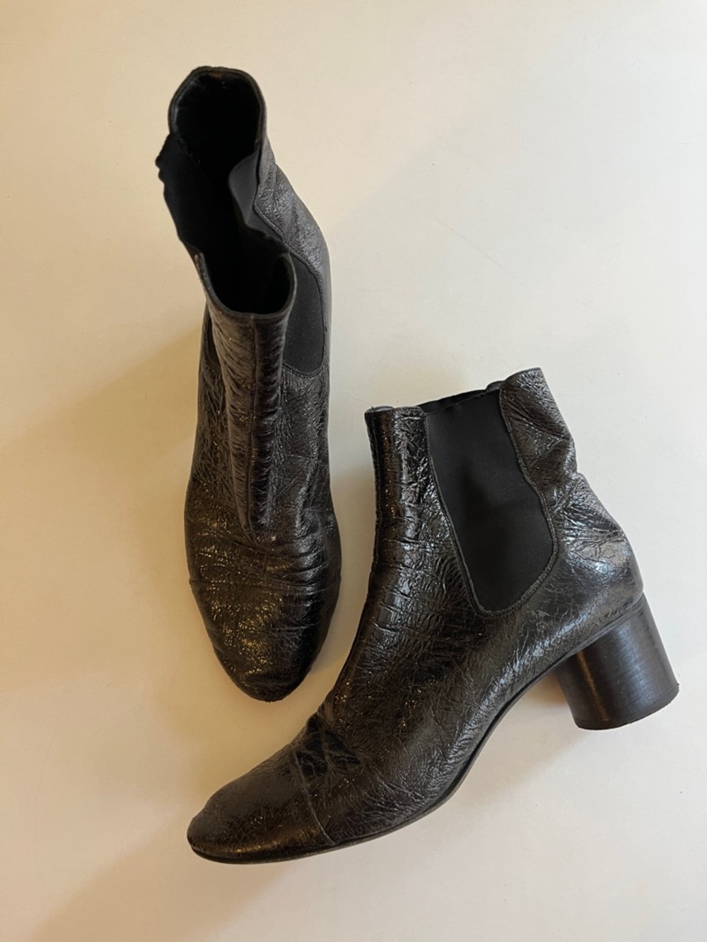 Isabel Marant Black Crinkle Leather Chelsea Booties